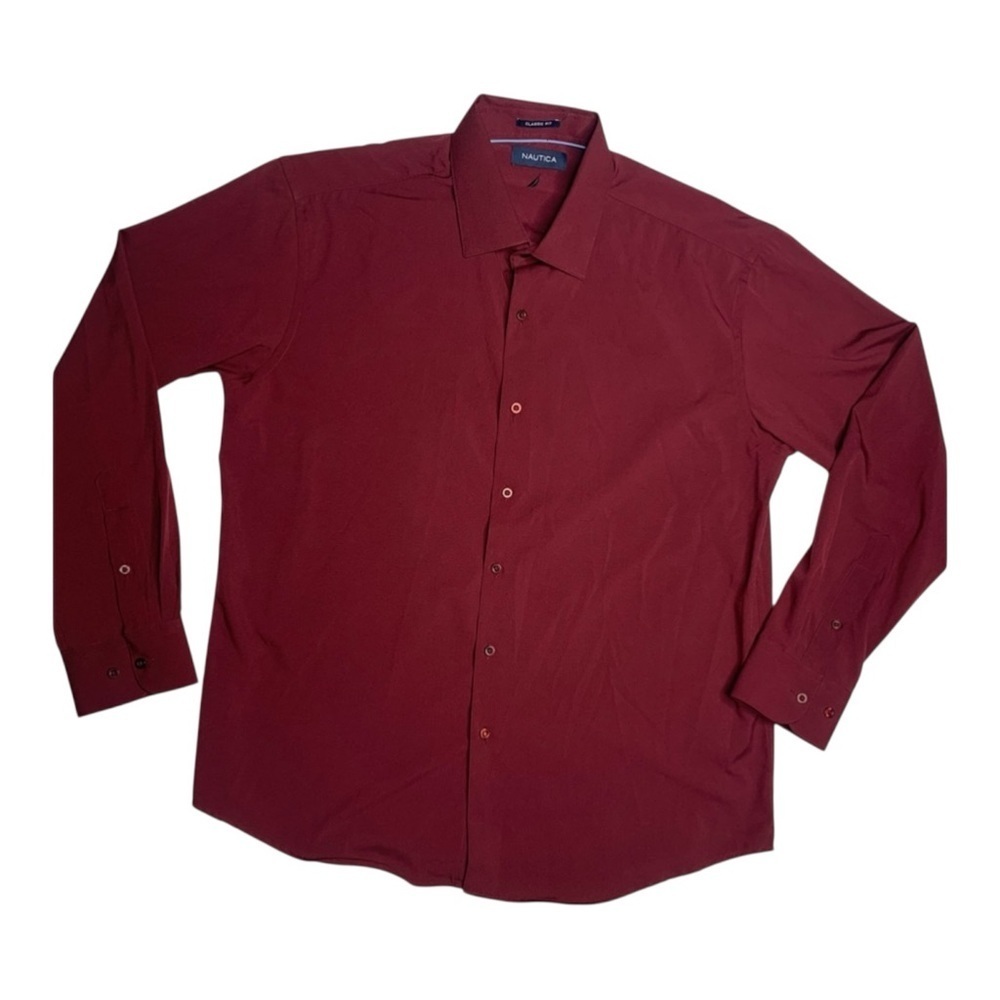 Nautica Sz Med Red Dress Shirt Classic Style